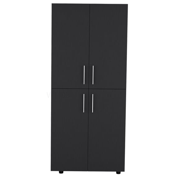 Modern Black Bedroom Armoire with Double Doors, Hanging Rod & Shelf for Organized Storage