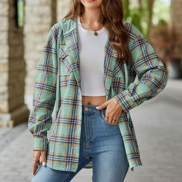 Camisa de Manga Chaqueta abierta con bolsillo delantero Hombro caido Traje diario vintage para mujer Ygjytge Verde T XL para Mujer Walmart en linea
