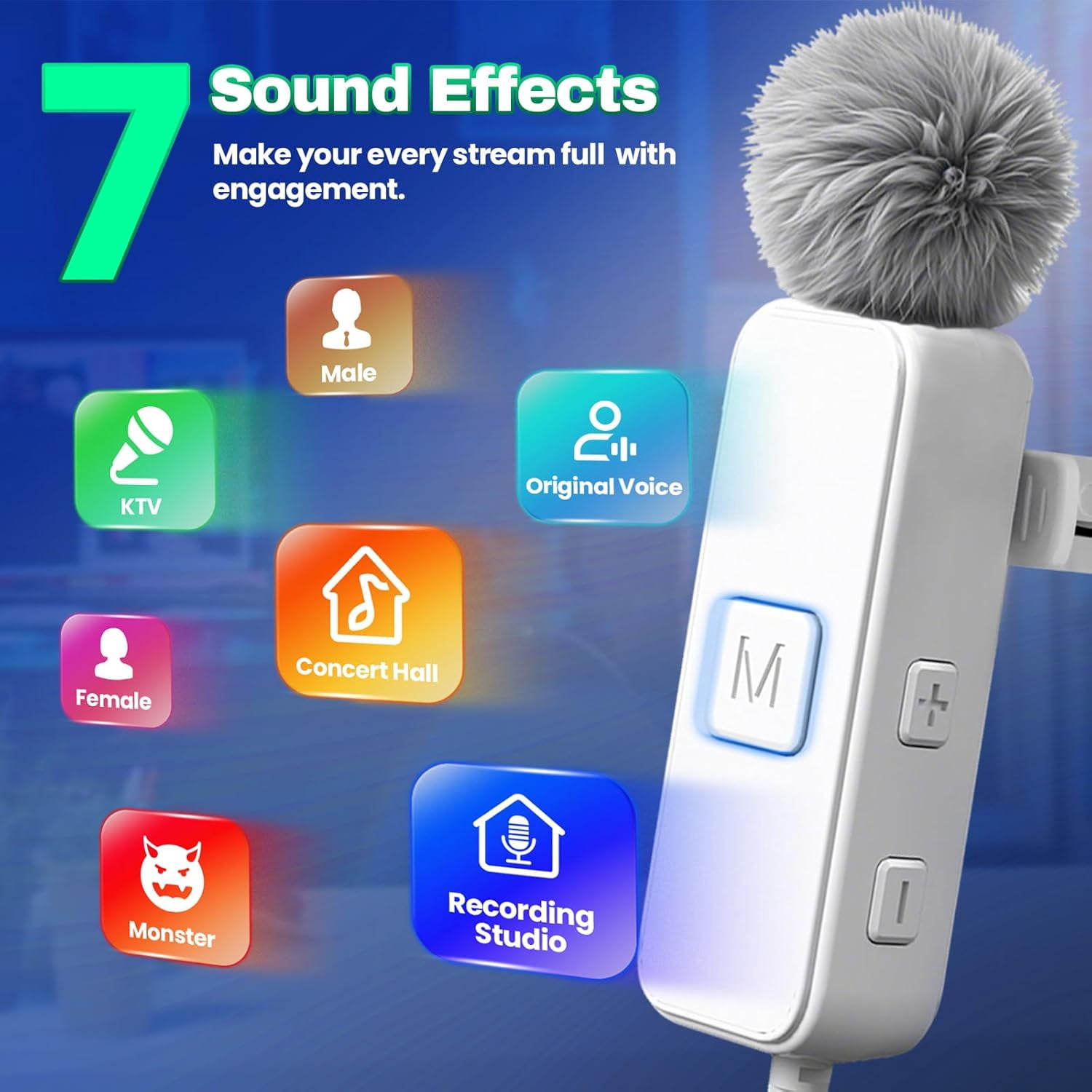 Sound Card Karaoke Headset with Real-Time in-Ear Monitoring & Microphone, 7 Sound Effects Voice Changer, Karaoke Headphones with Lavalier, 2 Modes Live Streaming Sound Card & Wired Earbuds Earphones