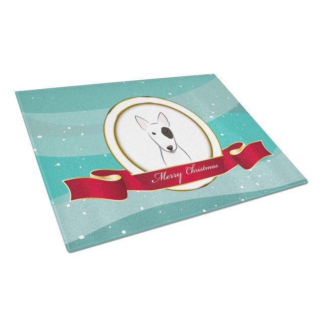 Tabla de cortar de vidrio grande multicolor Caroline's Treasures BB1519LCB Bull Terrier Feliz Navidad