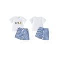 thumbnail image 2 of BemeyourBBs Toddler Baby Boy Birthday Outfits 1 2 3 4 Years Old Birthday Summer Clothes Short Sleeve Excavator Truck Vehicles Embroidery T Shirt Plaid Shorts Set Toddler Boys Summer Outfit, 2 of 9