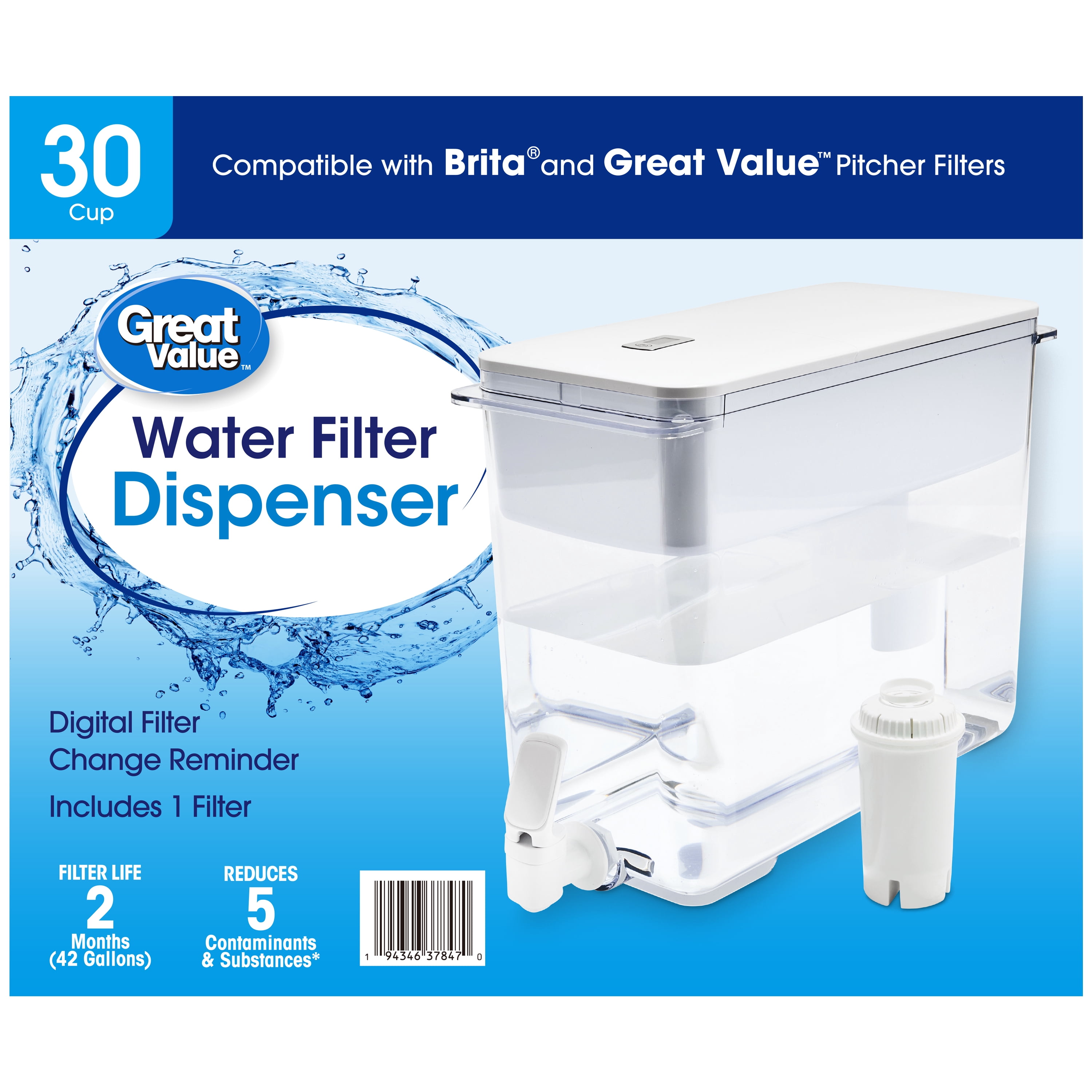 Great Value Water Filter Pitcher 30 Cup Series White BPA-Free
