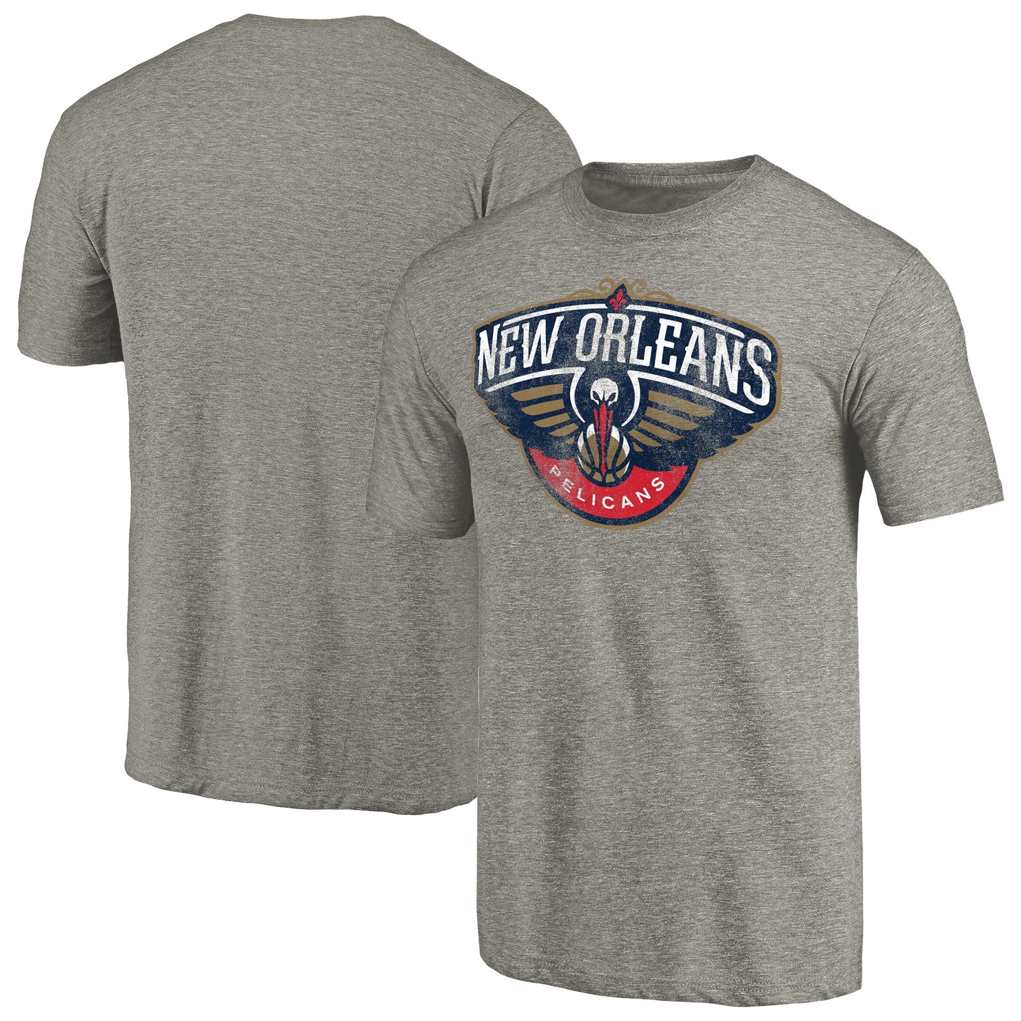 Men's Heather Gray New Orleans Pelicans Distressed Team Logo Tri-Blend T-Shirt
