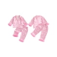 thumbnail image 2 of Cjfdfy Toddler Baby Girl Christmas Valentines Day Silk Stain Pajamas Set Kids Girl PJS Set Sleepwear Spring Fall Winter Clothes Bow Long Sleeve Button Down Shirt with Long Pants Set Loungewear 1-7Y, 2 of 9