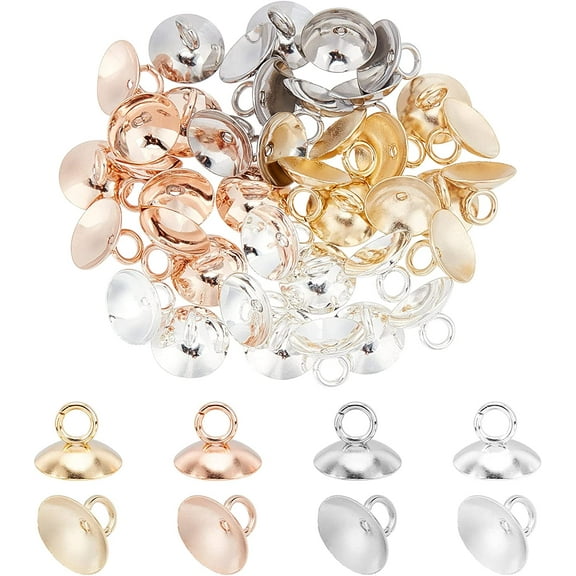 304 Stainless Steel 1 box 40pcs 4 colors Bead Cap Pendant Bails Stainless Steel Round Bails Clasp Dangle Charm Bead Pendant Connector Findings for Globe Glass Cover Pendants Jewelry Making