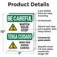 thumbnail image 2 of (2 Pack) Watch Your Step With Symbol Bilingual OSHA Be Careful Sign 7 Inch X 10 Inch Plastic Sign, Weather Resistant, UV Protected for Workplace, Business, and Construction Site, Made, 2 of 8