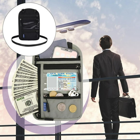 Porta pasaportes, Cordón de bloqueo con correa larga Cartera premium segura, Monedero Bolsa de de crédito, para mujeres y hombre negro Yotijar bolsa de pasaportes