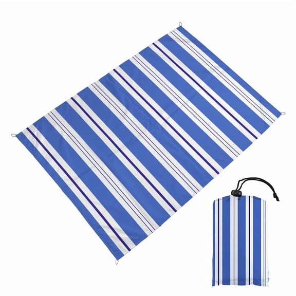 suxuMhao Striped Waterproof Picnic Blanket, Blue & White Foldable Sandproof Beach Mat, Compact Portable Camping Ground Cover, 79×83 Inch, 1 Pack Pocket Pad for Lawn Park Travel & Backyard Use