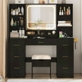 thumbnail image 6 of 47" Large Vanity Desk with Lighted Mirror & Charging Station, Black Makeup Vanity with 7 Drawers & 6 Shelves, Vanity Set with Cushioned Stool, 6 of 8
