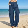 thumbnail image 3 of Ahabrexf Elastic Waist Dress Pants for Women Straight Leg, Imitation Denim Loose Fit Solid Color with Drawstring and Large Pocket, 3 of 5
