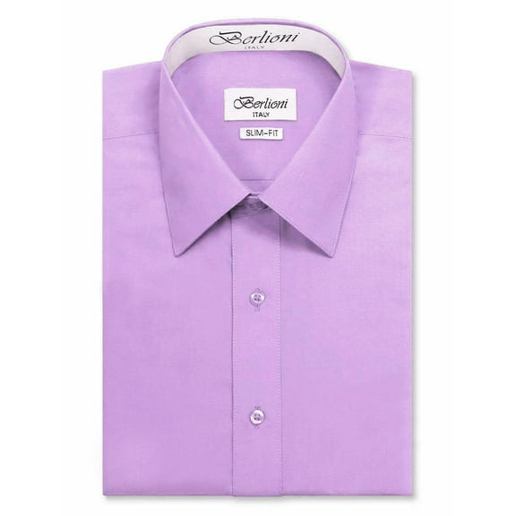Berlioni Italy Men's Slim-Fit Premium French Convertible Cuff Solid Dress Shirt (Lilac,S (14-14½) sleeve: 32/33)