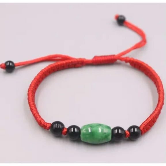 K-KED Real Jade Jadeite Bracelet Lucky For Women Female Green Bead Red Weave Bracelet -A