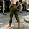 thumbnail image 6 of Womens Capris Pants for Outdoor Hiking High Waist Lounge Cropped with Pockets Army Green Casual Cargo Pants Size L, 6 of 9