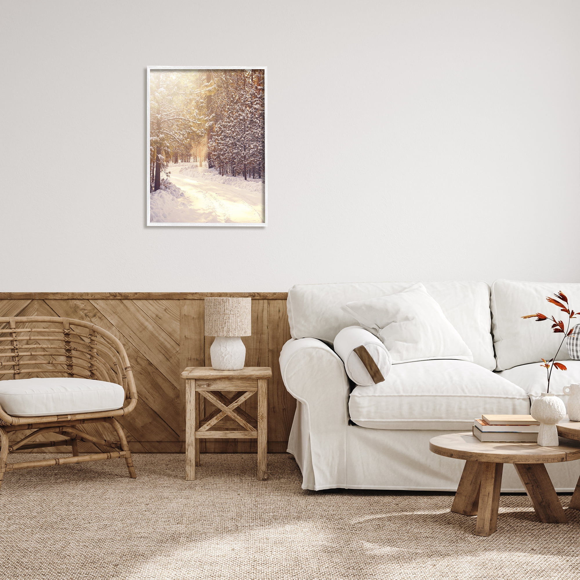 Stupell Industries Snowy Winter Path Nature Photography White Framed Art Print Wall Art, 24 x 30