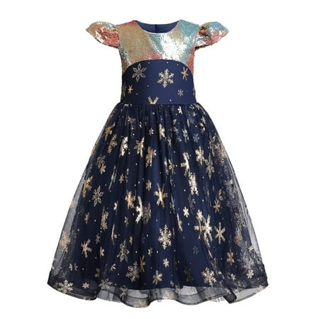 

Pedort Girlss Summer Dresses Dresses for Girls Summer Swing Short Sleeve Casual Clothes for Kids Dark Blue 130