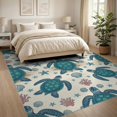 thumbnail image 3 of ODIKA 8'x10' Washable Area Rug Non-Shedding, Easy Care, Ocean Beachy Entry Themed Teal Bathroom Long Nautical Turtle Refined Structured for King Size Bedroom Under Bed, Master Suite, 3 of 7