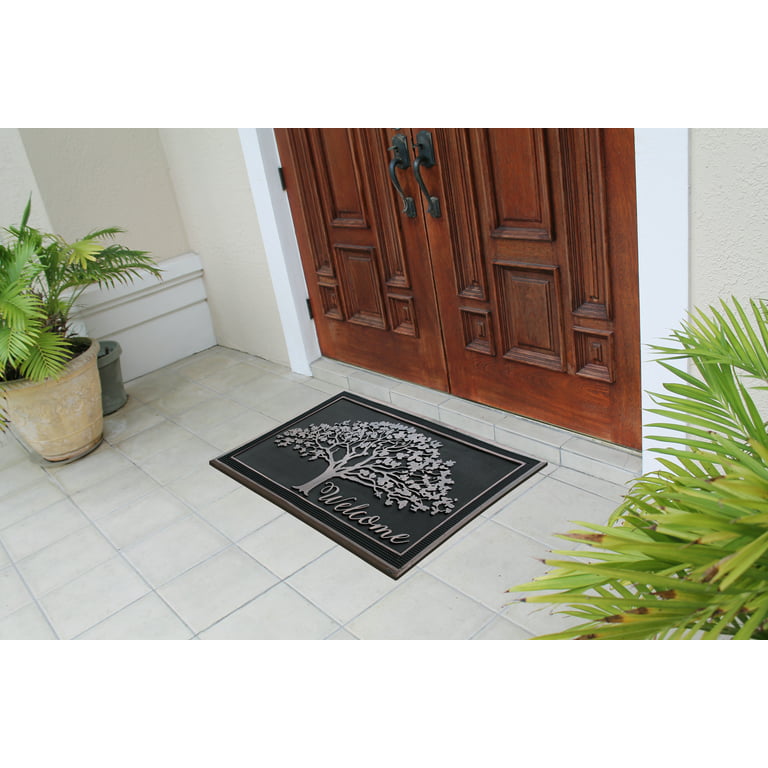 A1 Home Collections A1hc Weave Black/Bronze 24 in x 39 in 100% Rubber Thin Profile Outdoor Durable Monogrammed R Doormat