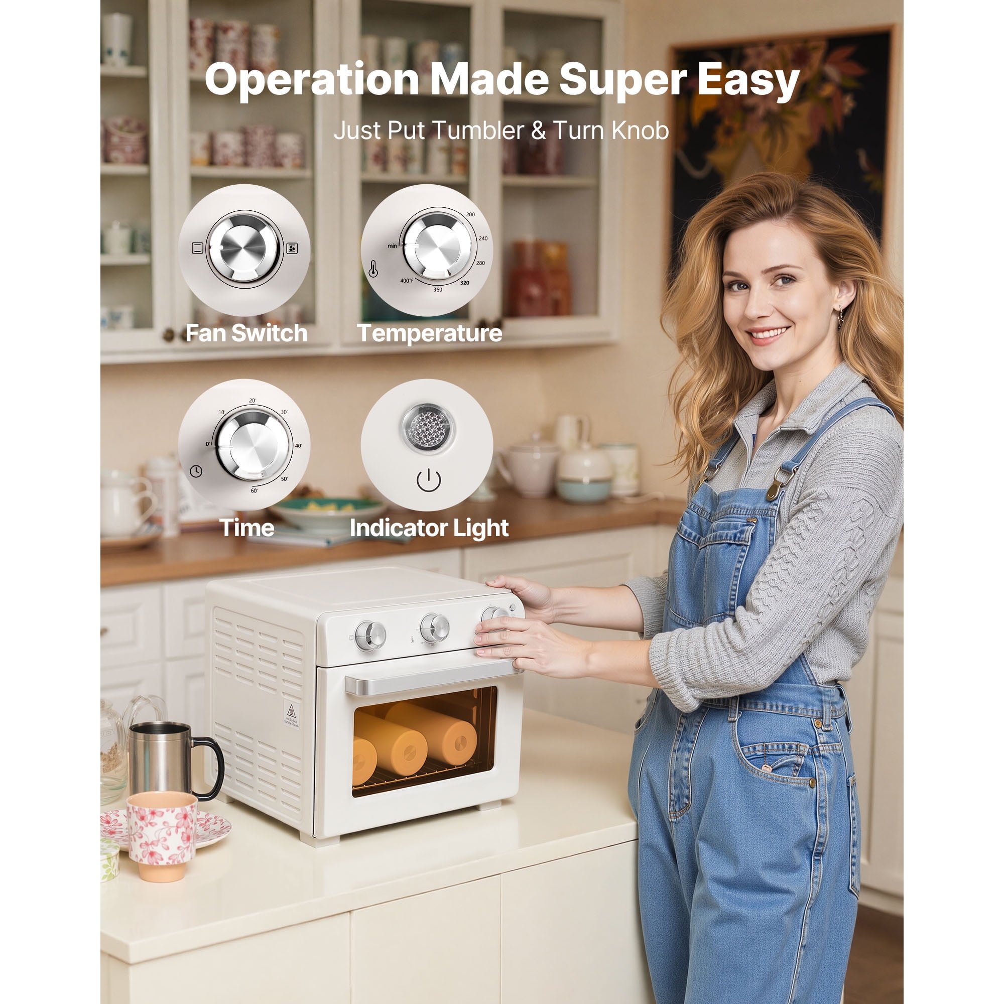 KFFKFF 26 Qt Sublimation Oven Machine, Compatible with 40oz Tumblers, Includes 50 Shrink Films, 1 Tape, and 2 Heat Gloves, 360° Turbo Convection for Sublimation Tumblers, Mugs, Bowls, Off-White