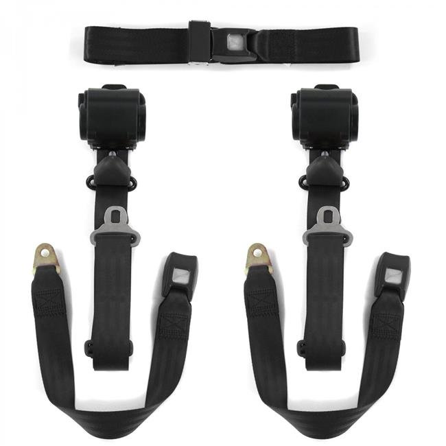 Standard 3 Point Black Retractable Bench Seat Belt Kit with 3 Belts for 19611966 Ford