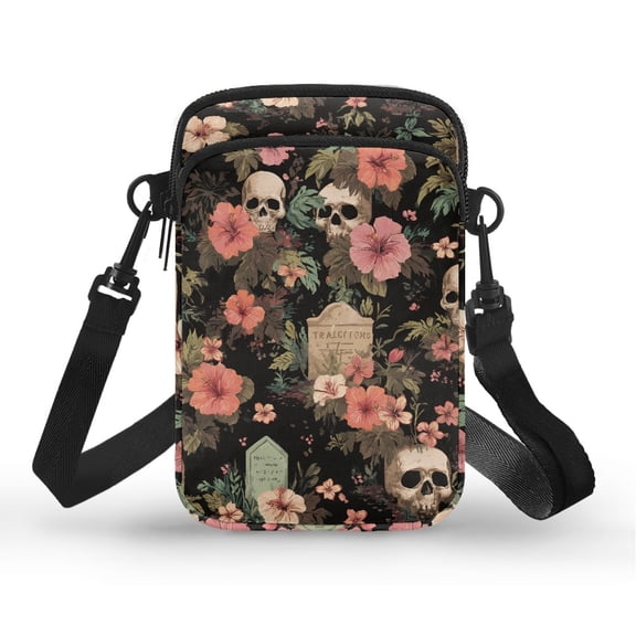 HELLHERO Lightweight Polyester Small Crossbody Purse Unisex 4.33"x1.97"x7.09" Gothic Skull Tombstone Pattern