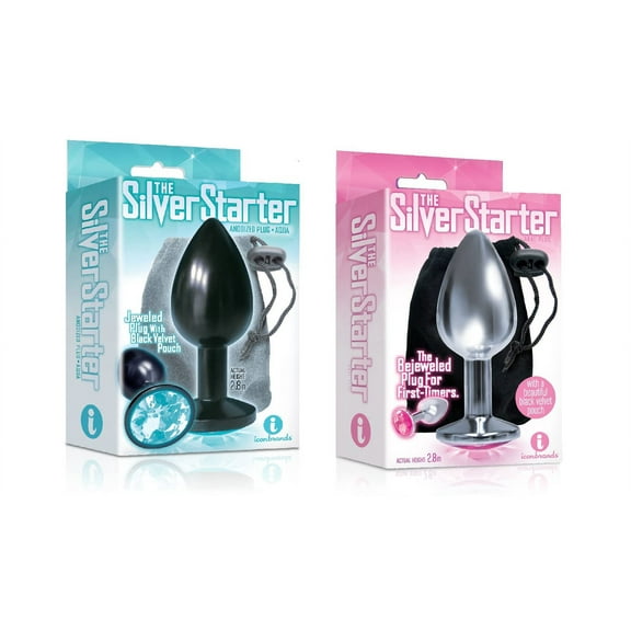 Sexy Gift Set Bundle of The Silver Starter, Bejeweled Annodized Stainless Steel Plug, Aqua and Icon Brands The Silver Starter, Bejeweled Stainless Steel Plug