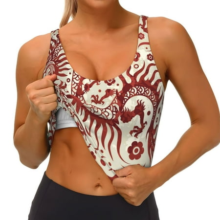 Qokaie Dragons1 Pattern Womens Scoop Neck Sports Bra Breathable Workout Vest Padded U Back Medium Impact Fitness Gym Yoga Bra Workout Crop Top