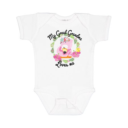

Inktastic Baby Flamingo My Great Grandma Loves Me with Flower Wreath Gift Baby Boy or Baby Girl Bodysuit