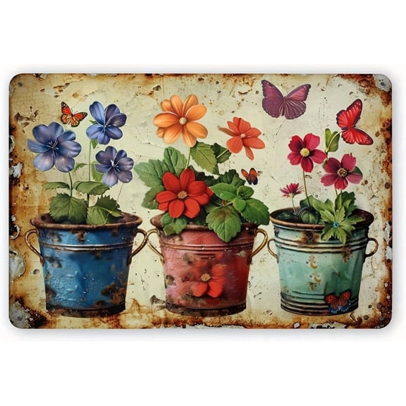 Pink Rustic Garden Floral Metal Tin Sign Vintage Wall Art Decor for Bedroom Office Garage Library 12x8 Inch