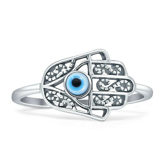 Hamsa Hand Oxidized Ring 925 Sterling Silver Size 5