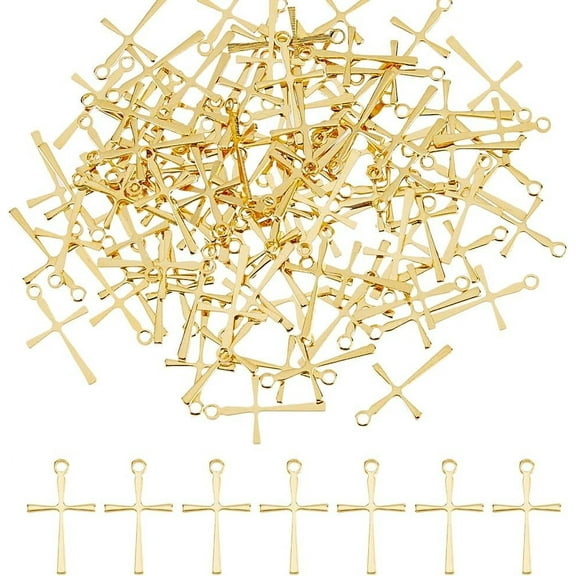 100Pcs Stainless Steel Cross Charms Easter Golden Crucifix Charm Religious Crosses Pendants Blank Cross Pendants Prayer Charms for Jewelry Making Bracelet Necklace Hole: 1.2mm