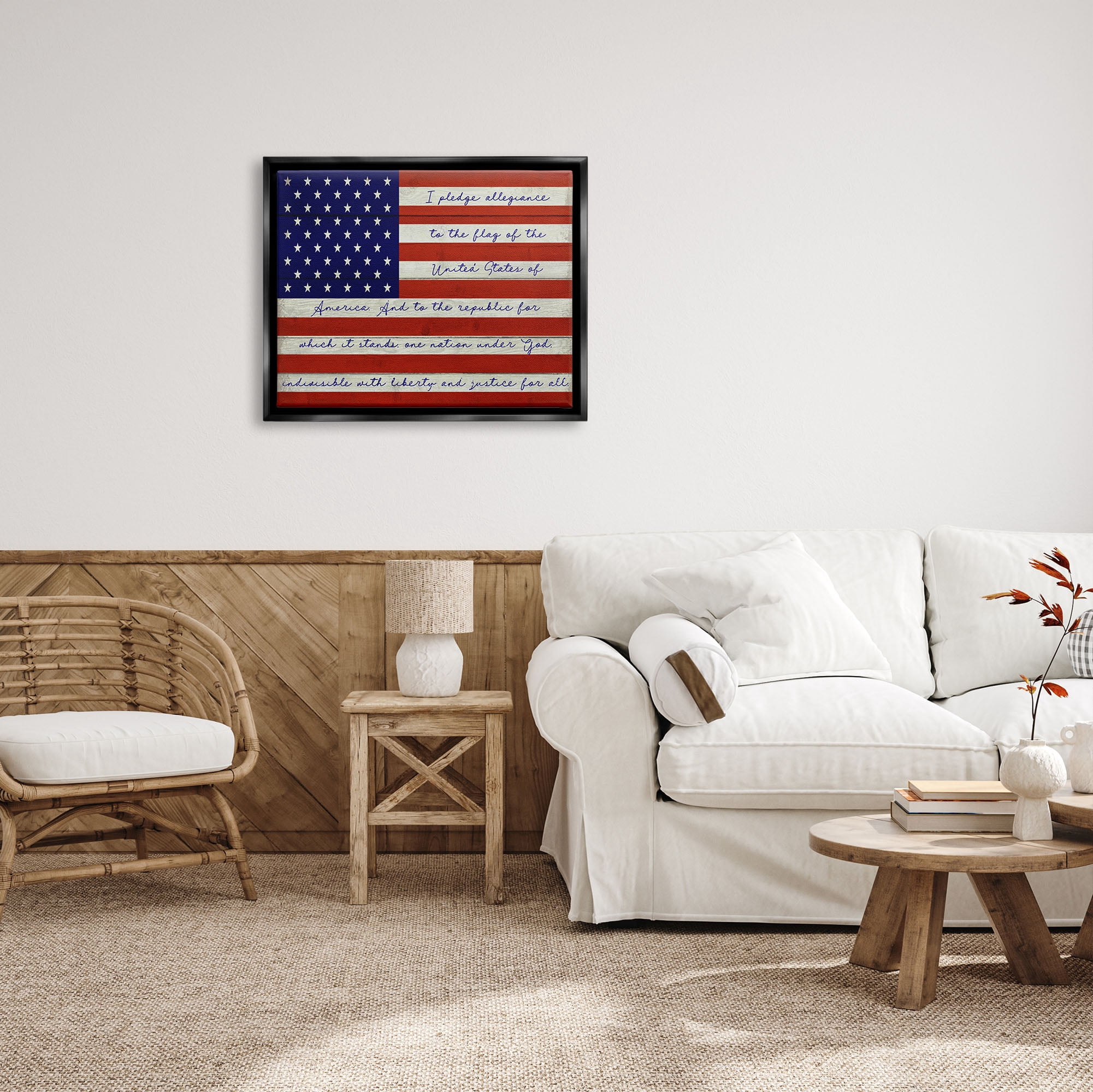Stupell Industries Pledge of Allegiance Flag Inspirational Painting Black Floater Framed Art Print Wall Art, 31 x 25