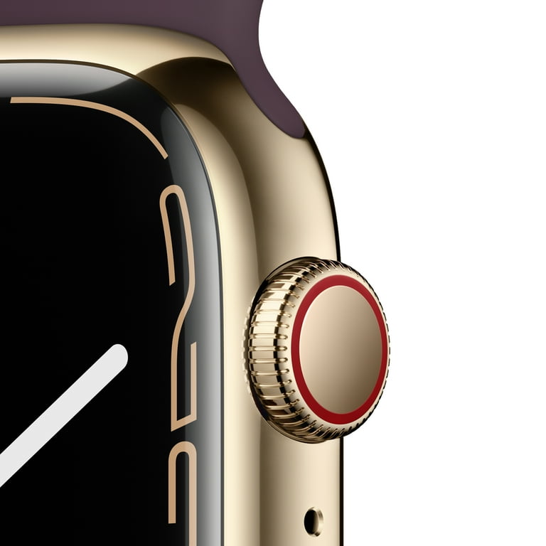 Apple Watch Series 7, 45mm Gold Steel Case, Cherry Sport Band, GPS 