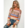 thumbnail image 6 of Women'S Colorful Sweater Crochet Open Knit Long Sleeve Crew Neck Oversized Sweater Orange XL, 6 of 10