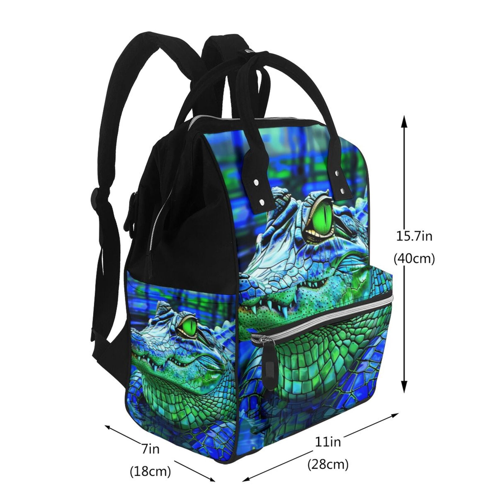 Ratiio Colorful Stained Glass Crocodile Mummy Backpack - Waterproof Twill Canvas, Large Capacity Diaper Bag with Multiple Pockets and Adjustable Straps