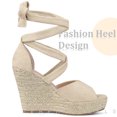 thumbnail image 4 of Alpargatas con cordones Cuñas Sandalias de tacón para mujer Beige 38, 4 of 6