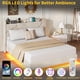 thumbnail image 3 of Beige tamaño completo floating marco de cama con LED lights y estación de carga, metal slats support, no box spring required, 3 of 7