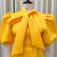 thumbnail image 6 of AURA Plus Size Women Summer Bow High Waist Banquet Dress Elegant Solid Color Lantern Sleeve Midi Dress, 6 of 8