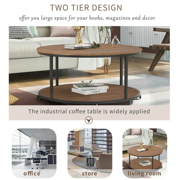 Lixada Round Coffee Table With Caster Wheels And Wood Textured Surface For Living Room 35 5 Brown Com Lixada Round Coffee Table With Caster, Round Wood Coffee Table On Wheels