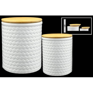Ceramic Round Canister Coated Finish White - 6.75"H -108