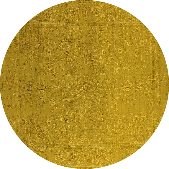 Ahgly Company Indoor Round Oriental Yellow Industrial Area Rugs, 5' Round