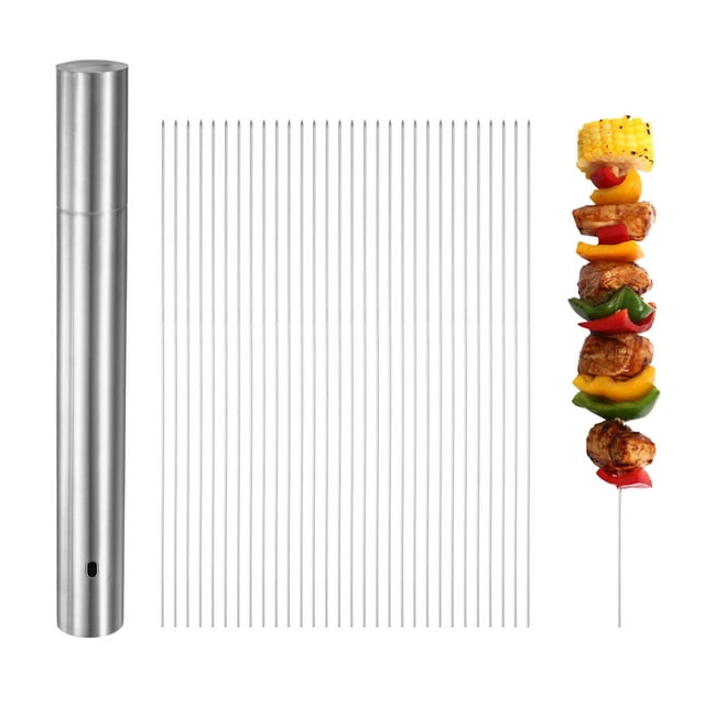 Paquete de 100 pinchos para kebab, pinchos de metal de 11" de acero inoxidable 304 con tubo de almacenamiento