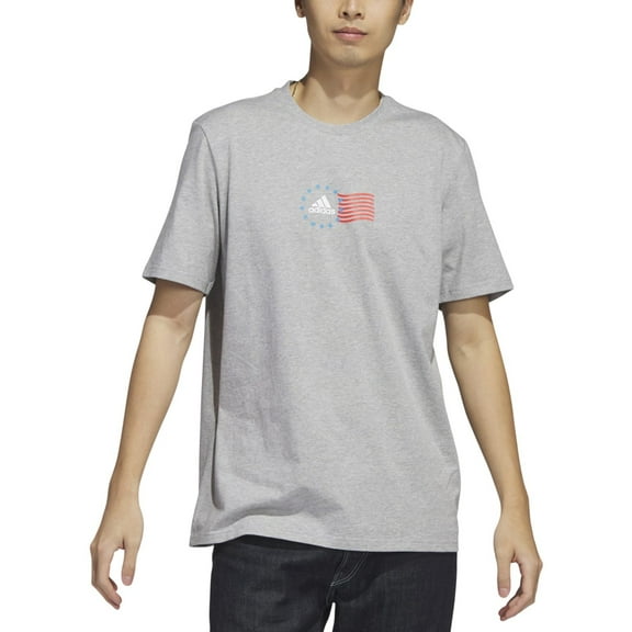 Adidas Men's Short Sleeve Crewneck American Flag Graphic T Shirt Grey Small
