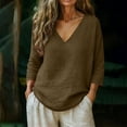 thumbnail image 3 of Tumotour Plus Size Summer Linen Shirts For Women'S Casual 3/4 Sleeve T-Shirt Short Sleeve V-Neck Athletic Workout Going Out Tops, 3 of 7