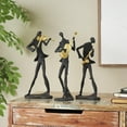 thumbnail image 2 of 15", 13", 15"H Black Polystone Abstract Musician Sculpture with Gold Instruments and Music Notes, by DecMode (3 Count), 2 of 16