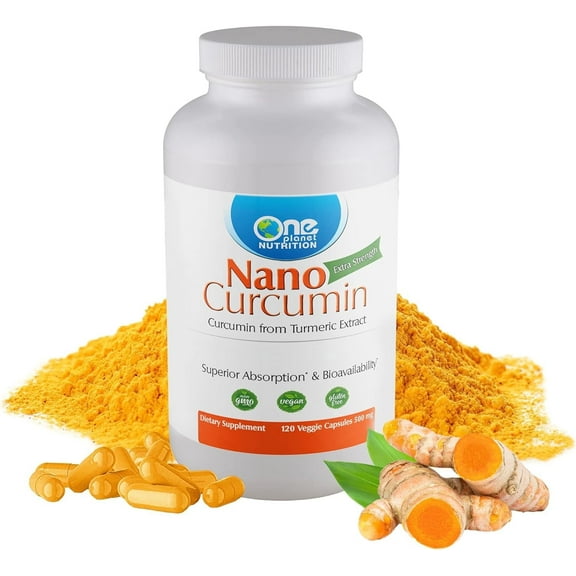 One Planet Nutrition Nano Curcumin 500 mg Veggie Capsules (120 Servings), Turmeric Extract, Nano for Enhanced Absorption, Supports Joint and Cellular Health, Non-GMO, Gluten-Free