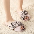 thumbnail image 4 of Pantoufles en Peluche Léopard Douces à Bande Croisée pour Femmes, Pantoufles Duveteuses, Chaussures à Bout Ouvert, Sandales à Enfiler pour Intérieur Extérieur, 4 of 5