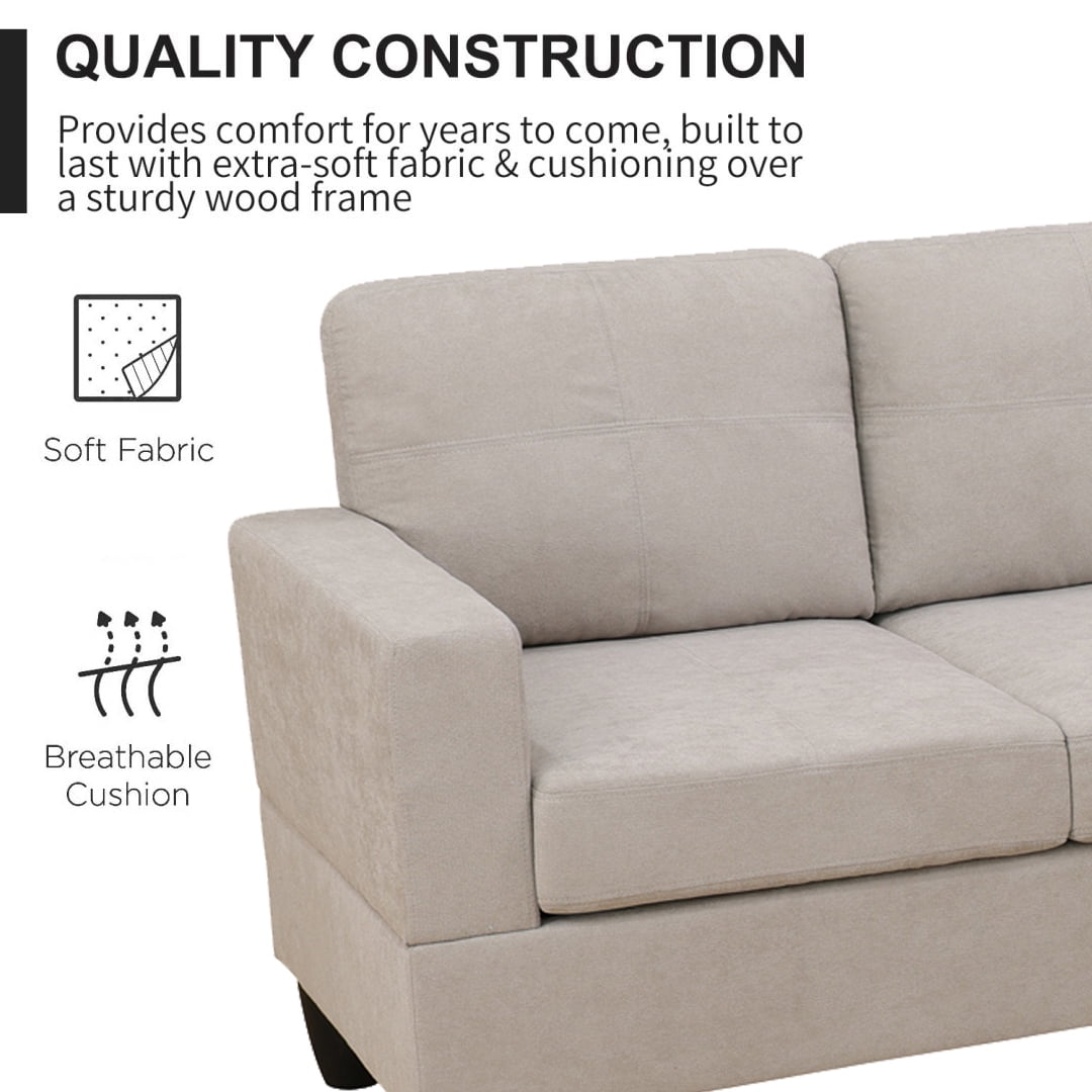 Wzlam Sectional Couch for Living Room Furniture Sets, Off-White Short Fur Fluffy Fabric L Shape Chaise, Modern 3 Piece Small Sofa Sets for Bedrooms, Apartments and Offices(Facing Right Chaise)