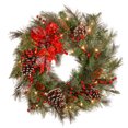 thumbnail image 1 of 24 "Collection Décorative Tartan Couronne à Carreaux avec des Cônes, des Baies Rouges et des Poinsettias avec 50 LEDs Blancs Doux à Piles avec Minuterie, 1 of 1