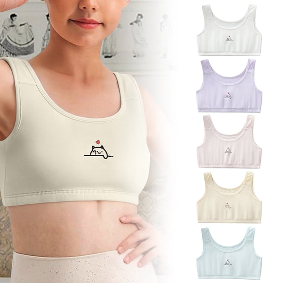 LRen Girls Training Bras 10-12 Years Old Seamless Stretchy Sports Bra Girl Wireless Bralette Solid Color with Removable Padding Yoga Crop Top