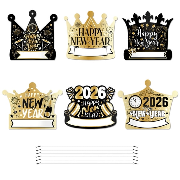 CIYISON Pack Of 6 New Year Crown Hat Thick Paperboard Comfortable Headwears Elegant 2026 Celebration Accessories